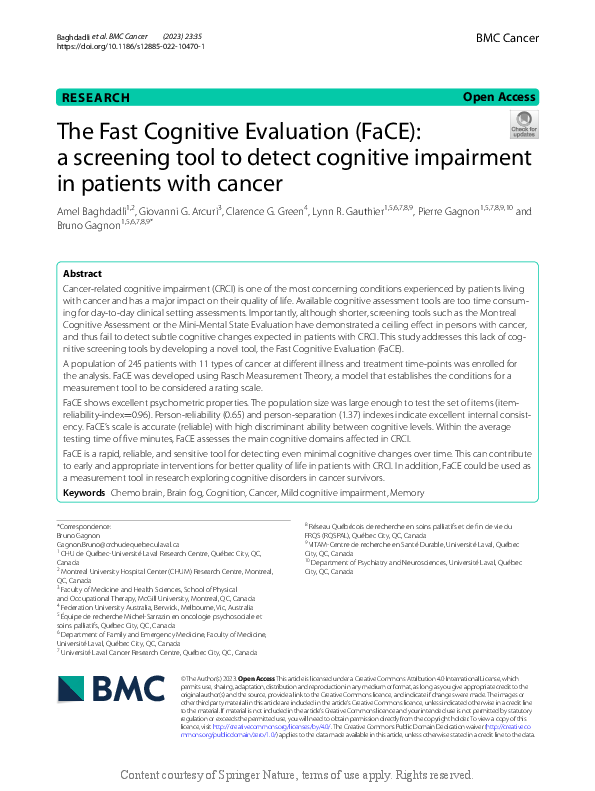 (PDF) The Fast Cognitive Evaluation (FaCE): a screening tool to detect ...