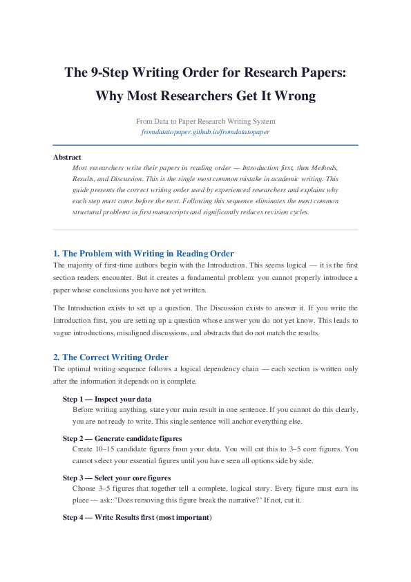 (PDF) The 9-Step Writing Order for Research Papers: Why Most ...