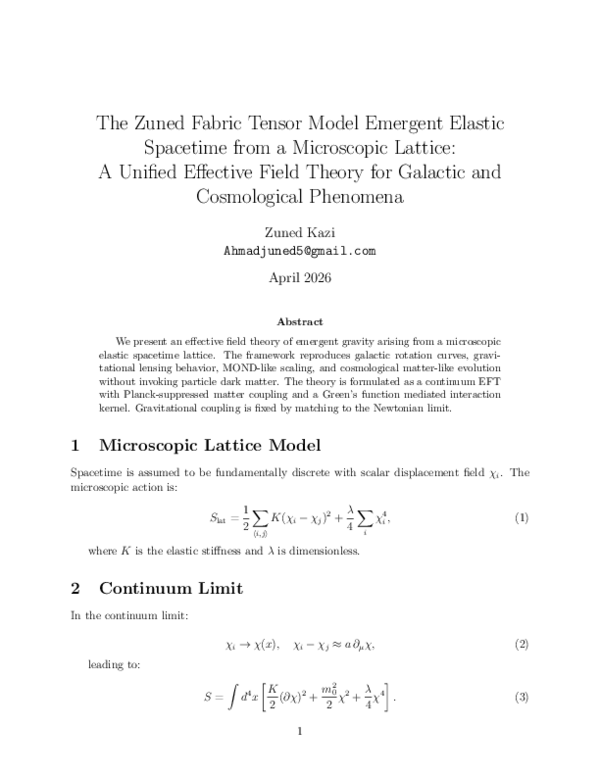 (PDF) The Zuned Fabric Tensor Model Emergent Elastic Spacetime from a ...