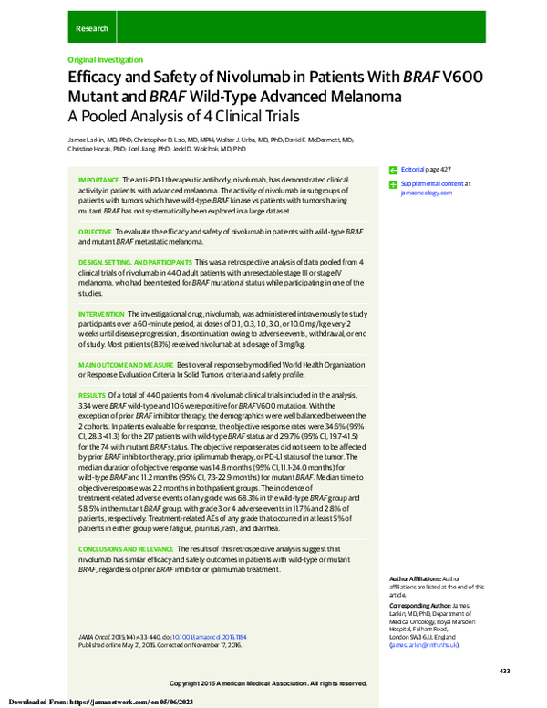 (PDF) Efficacy and Safety of Nivolumab in Patients With BRAF V600 ...