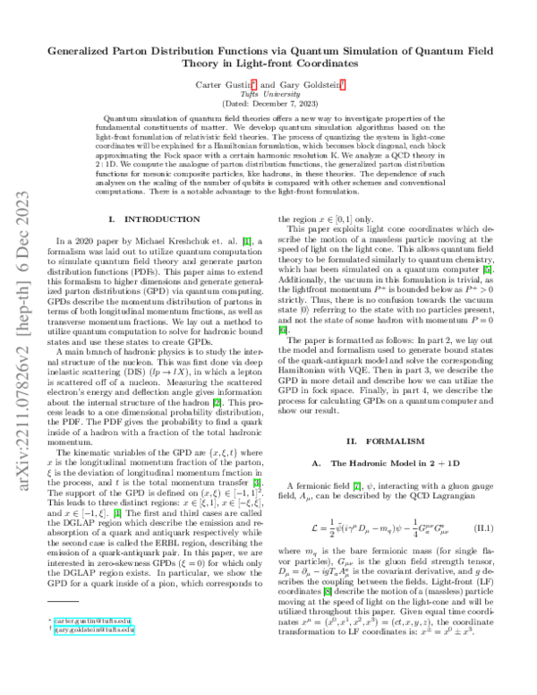 (PDF) Generalized Parton Distribution Functions via Quantum Simulation ...