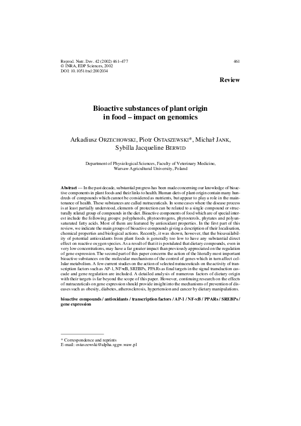 (PDF) Bioactive substances of plant origin in food - impact on genomics