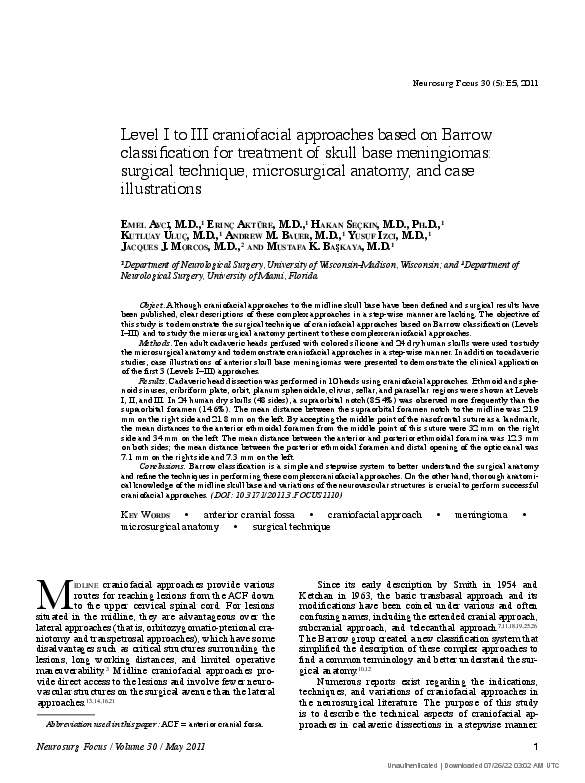 (PDF) Level I to III craniofacial approaches based on Barrow ...