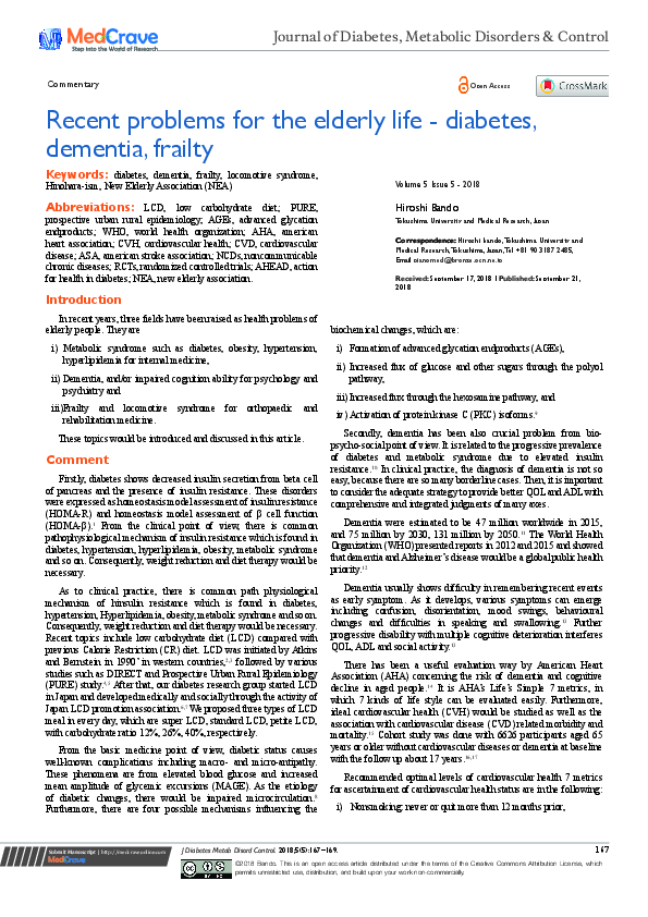 (PDF) Recent problems for the elderly life - diabetes, dementia, frailty