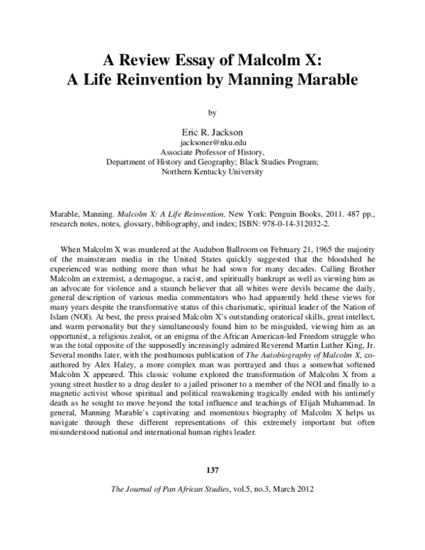 (PDF) A Review Essay of Malcolm X: A Life Reinvantion by Manning Marable