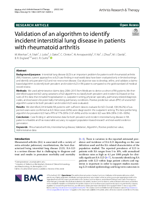 (PDF) Validation of an algorithm to identify incident interstitial lung ...