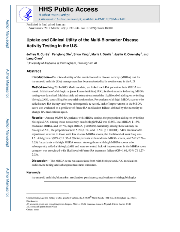 (PDF) Uptake and Clinical Utility of Multibiomarker Disease Activity ...