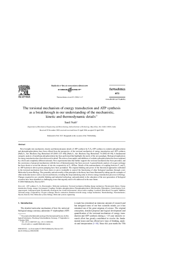 (PDF) The torsional mechanism of energy transduction and ATP synthesis ...