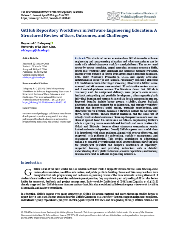 (PDF) GitHub Repository Workflows in Software Engineering Education: A ...