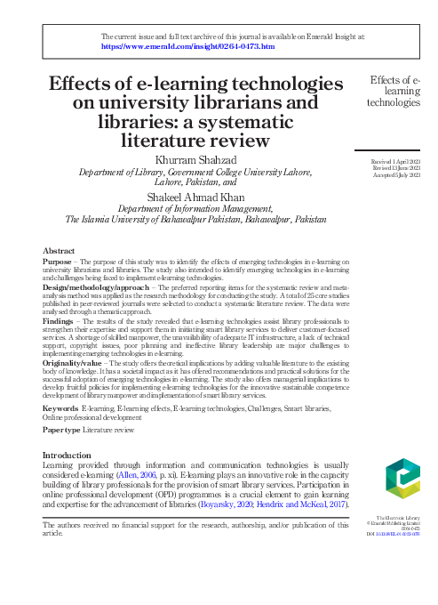 (PDF) Effects of e-learning technologies on university librarians and ...