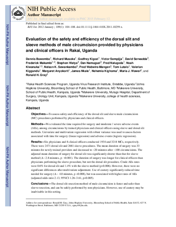 (PDF) Evaluation of the safety and efficiency of the dorsal slit and ...