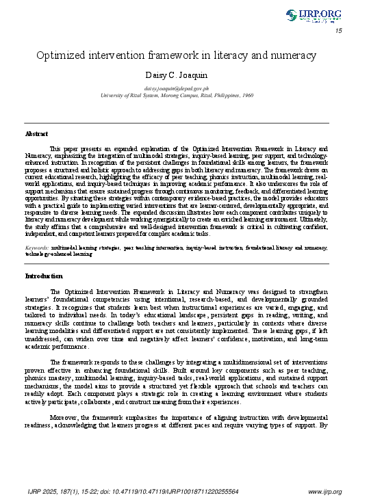 (PDF) Optimized intervention framework in literacy and numeracy