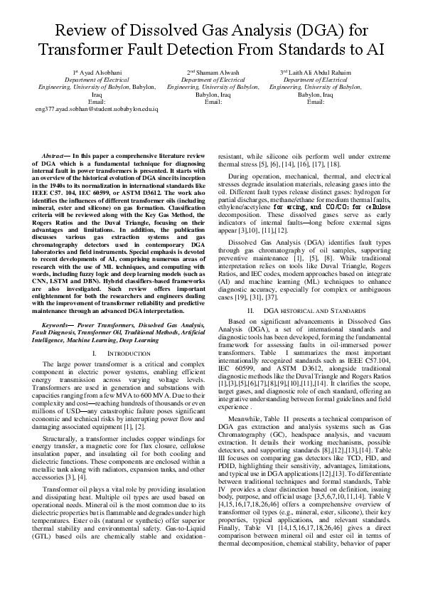 (PDF) Review of Dissolved Gas Analysis (DGA) for Transformer Fault ...
