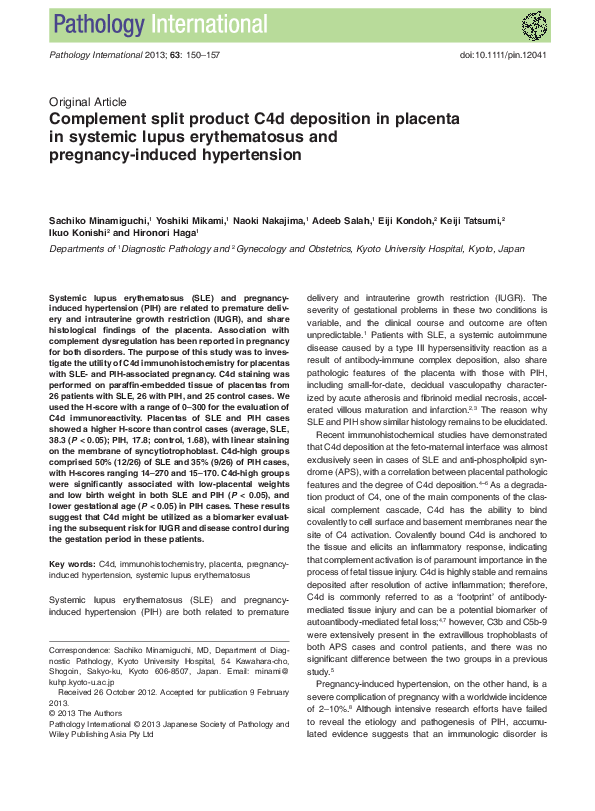 (PDF) Complement split product C4d deposition in placenta in systemic ...