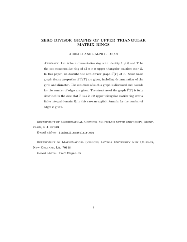(PDF) Zero Divisor Graphs of Upper Triangular Matrix Rings