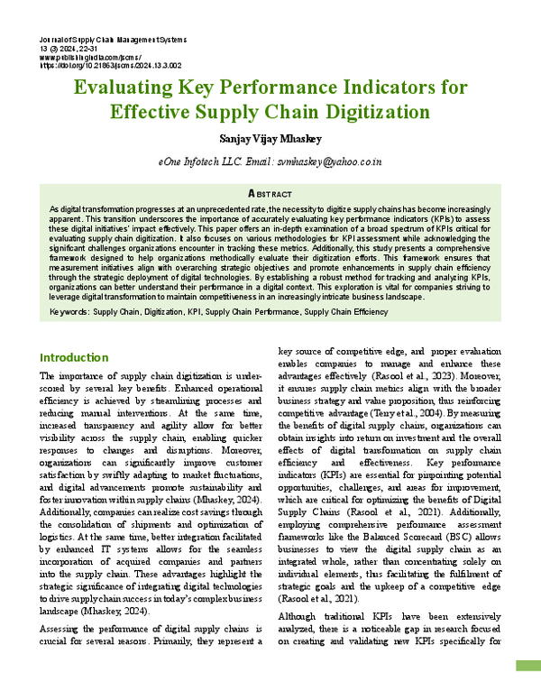 (PDF) Evaluating Key Performance Indicators for Effective Supply Chain ...