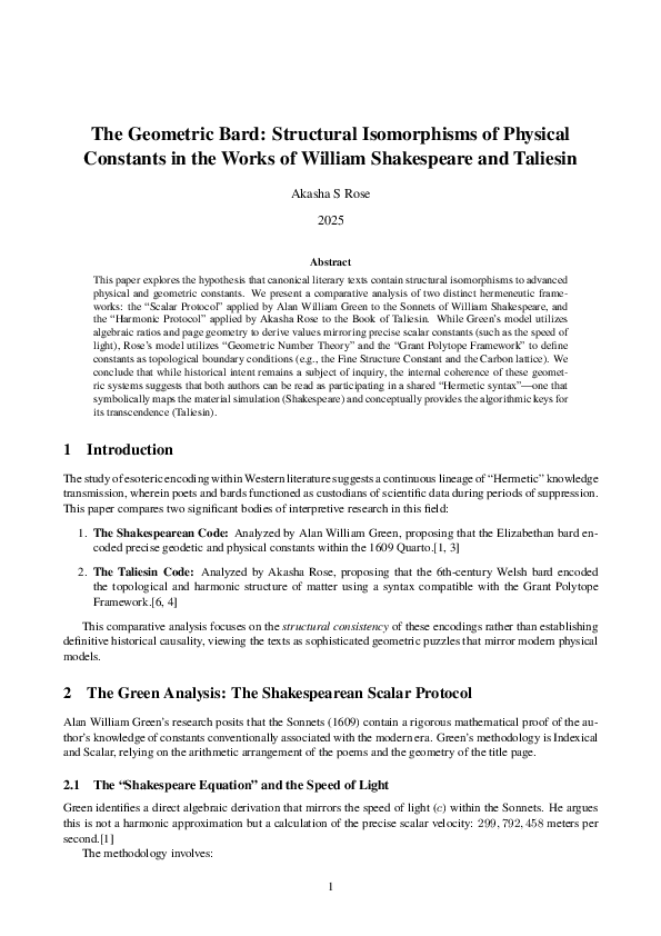 (PDF) The Geometric Bard: A Comparative Analysis of Encoded Physical ...
