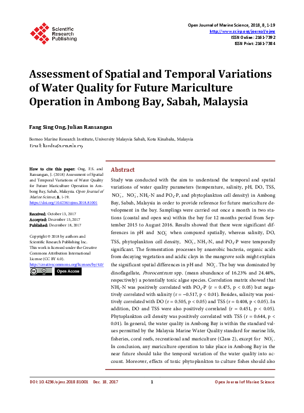 (PDF) Assessment of Spatial and Temporal Variations of Water Quality ...