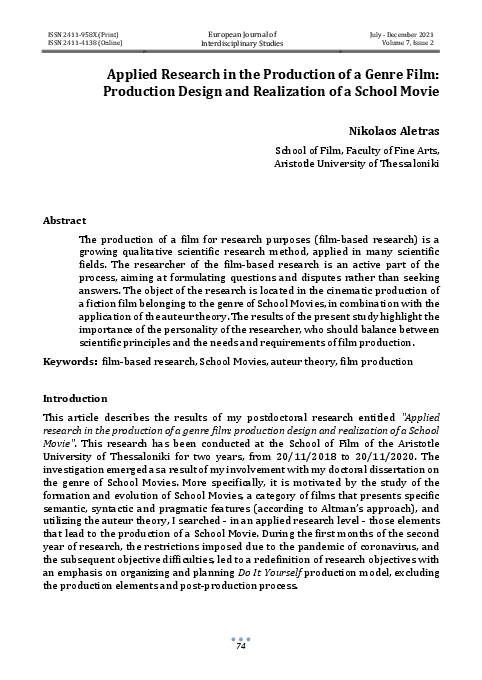 (PDF) Applied Research in the Production of a Genre Film: Production ...