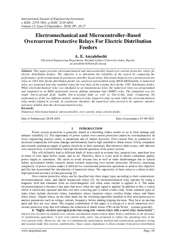 (PDF) Electromechanical and Microcontroller-Based Overcurrent ...