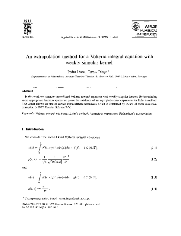 (PDF) An extrapolation method for a Volterra integral equation with ...