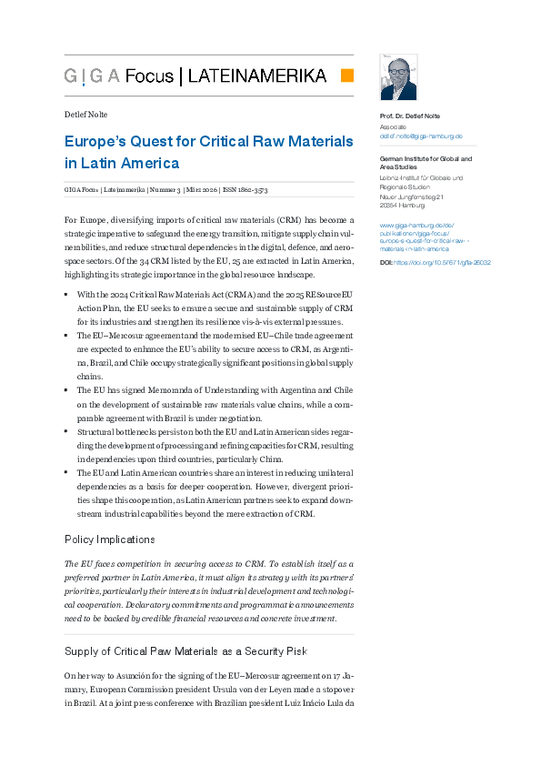 (PDF) Europe's Quest for Critical Raw Materials in Latin America
