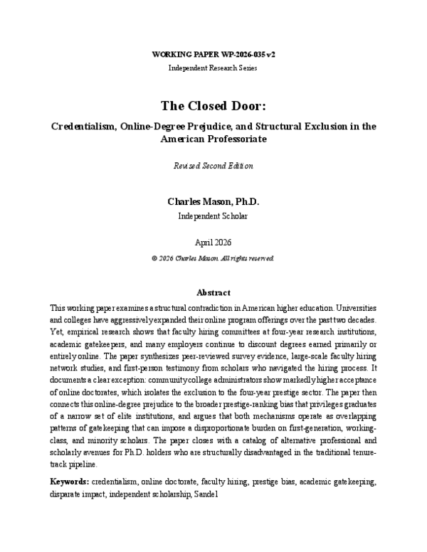 (PDF) The Closed Door: Credentialism, Online-Degree Prejudice, and ...
