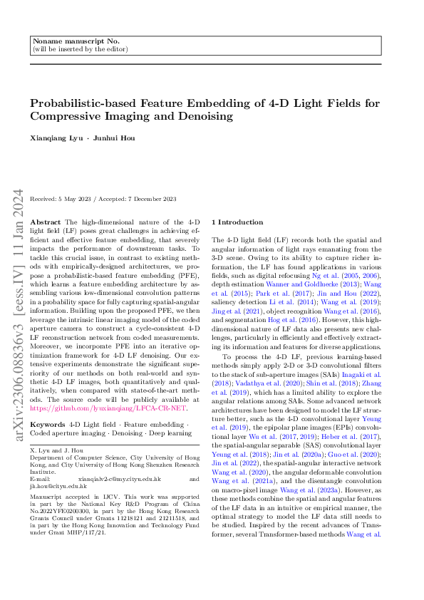 (PDF) Probabilistic-based Feature Embedding of 4-D Light Fields for ...