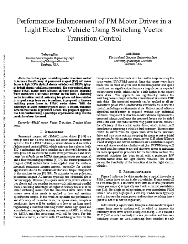 (PDF) Performance Enhancement of PM Motor Drives in a Light Electric ...