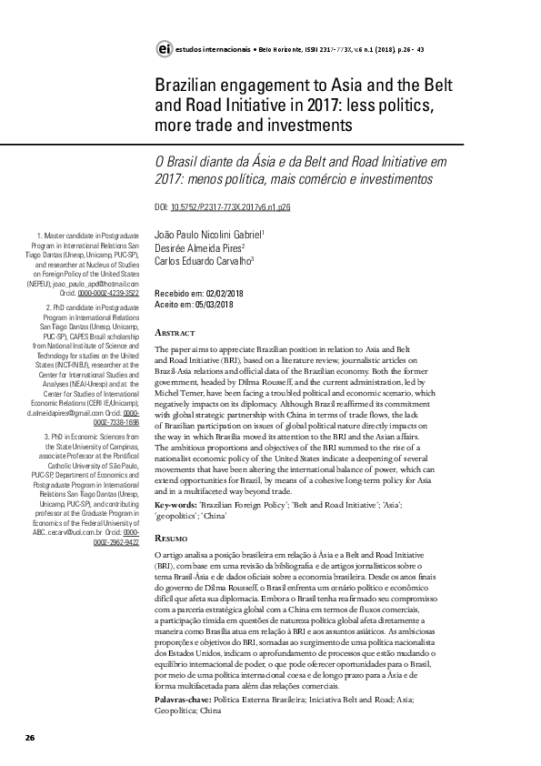 (PDF) Brazilian engagement to Asia and the Belt and Road Initiative in ...