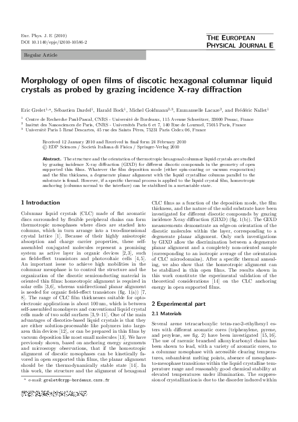 (PDF) Morphology of open films of discotic hexagonal columnar liquid ...