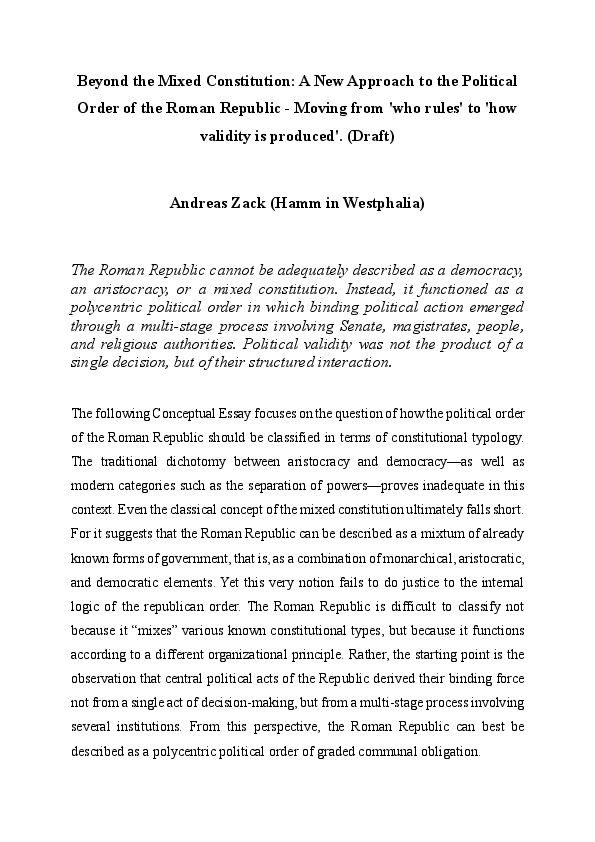 (PDF) (Draft) Beyond the Mixed Constitution: A New Approach to the ...