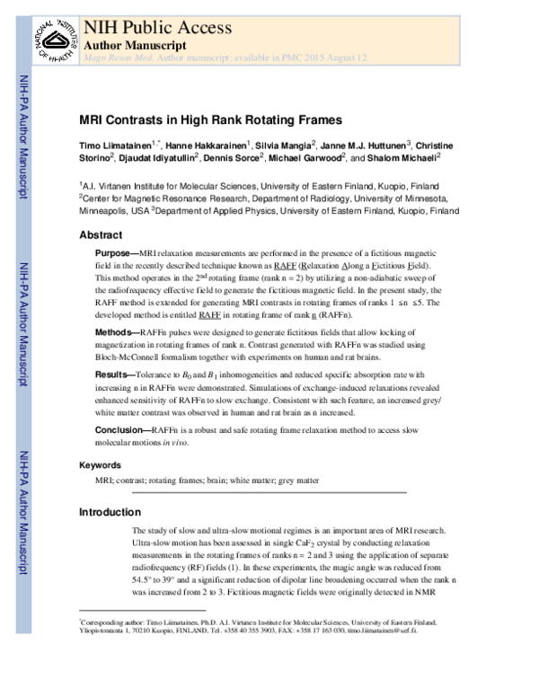 (PDF) MRI contrasts in high rank rotating frames