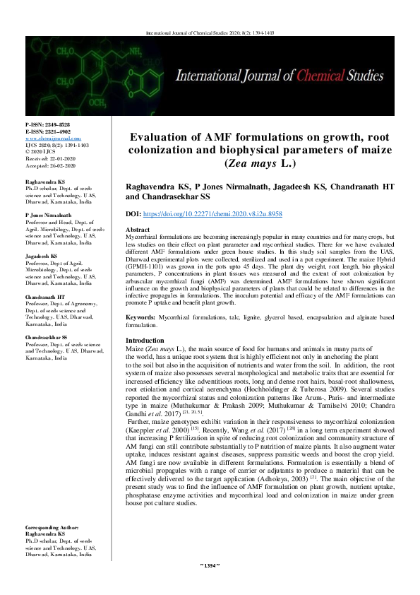 (PDF) Evaluation of AMF formulations on growth, root colonization and ...