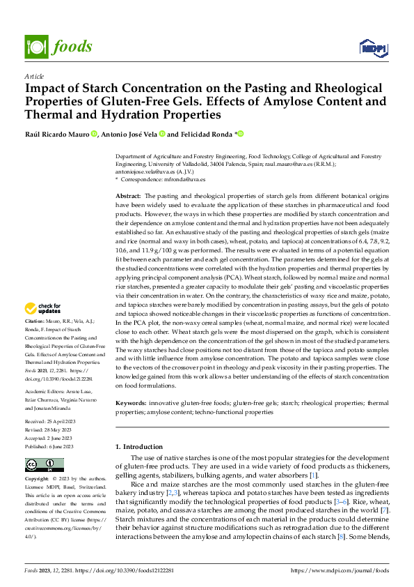 (PDF) Impact of Starch Concentration on the Pasting and Rheological ...