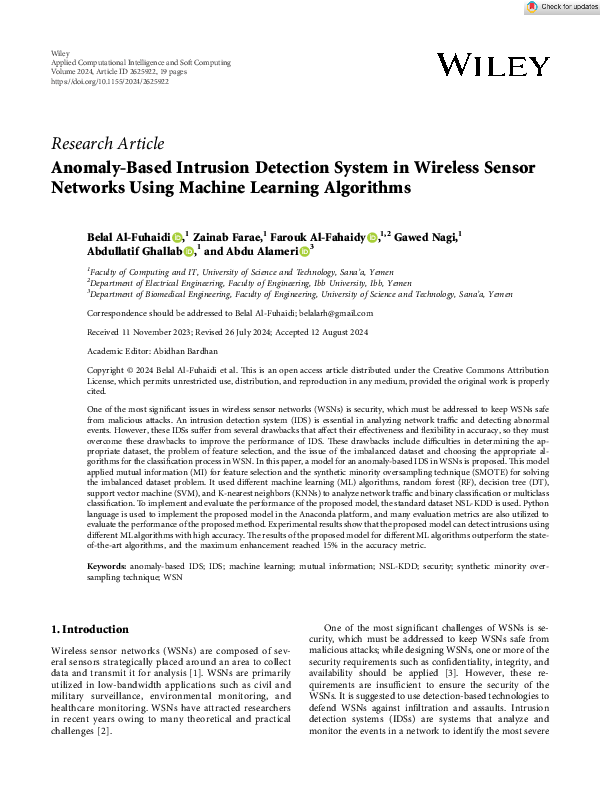 (PDF) Anomaly-Based Intrusion Detection System in Wireless Sensor ...
