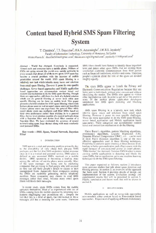 (PDF) Content based Hybrid SMS Spam Filtering System