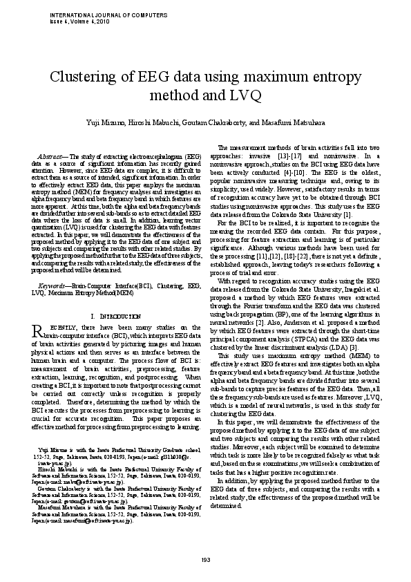 (PDF) Clustering of EEG data using maximum entropy method and LVQ