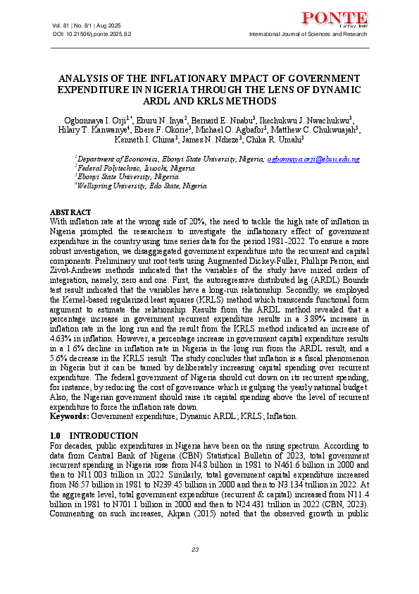(PDF) ANALYSIS OF THE INFLATIONARY IMPACT OF GOVERNMENT EXPENDITURE IN ...