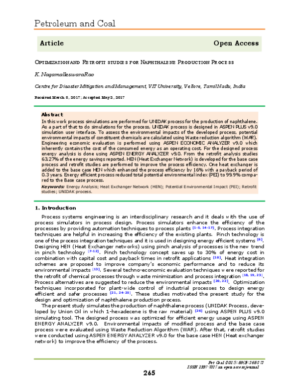 (PDF) Article Open Access OPTIMIZATION AND RETROFIT STUDIES FOR ...