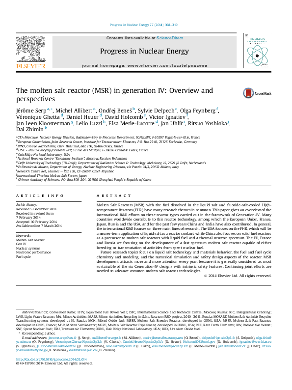 (PDF) The molten salt reactor (MSR) in generation IV: Overview and ...