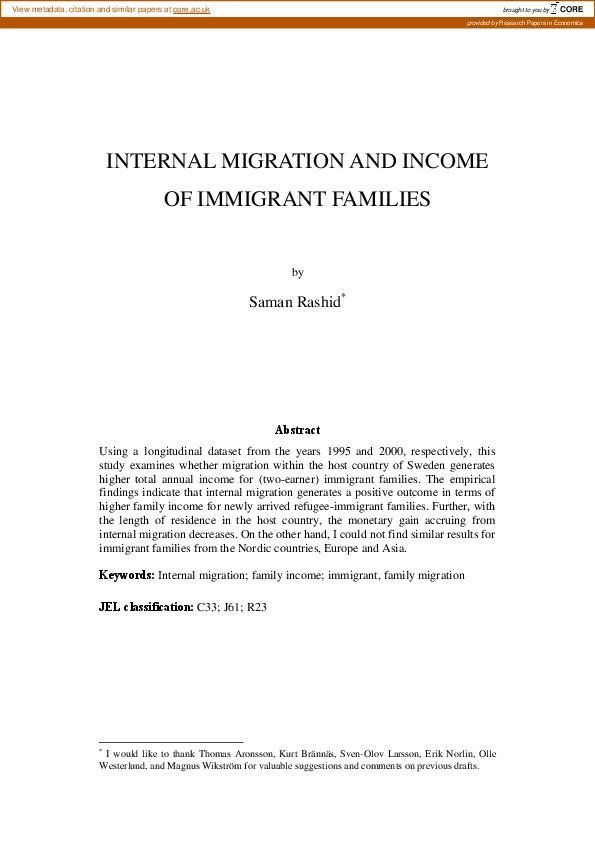 (PDF) Internal migration and income of immigrant families