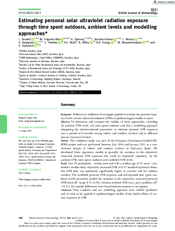 (PDF) Estimating personal solar ultraviolet radiation exposure through ...