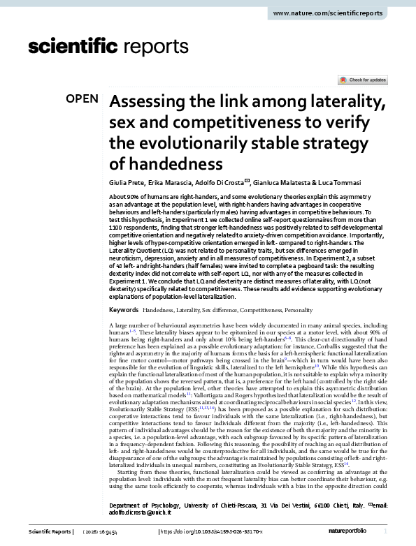 (PDF) Assessing the link among laterality, sex and competitiveness to ...
