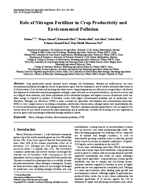 (PDF) Role of Nitrogen Fertilizer in Crop Productivity and ...