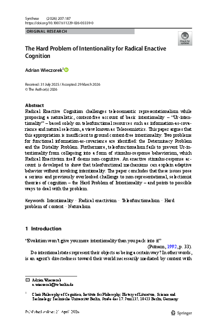 (PDF) The Hard Problem of Intentionality for Radical Enactive Cognition