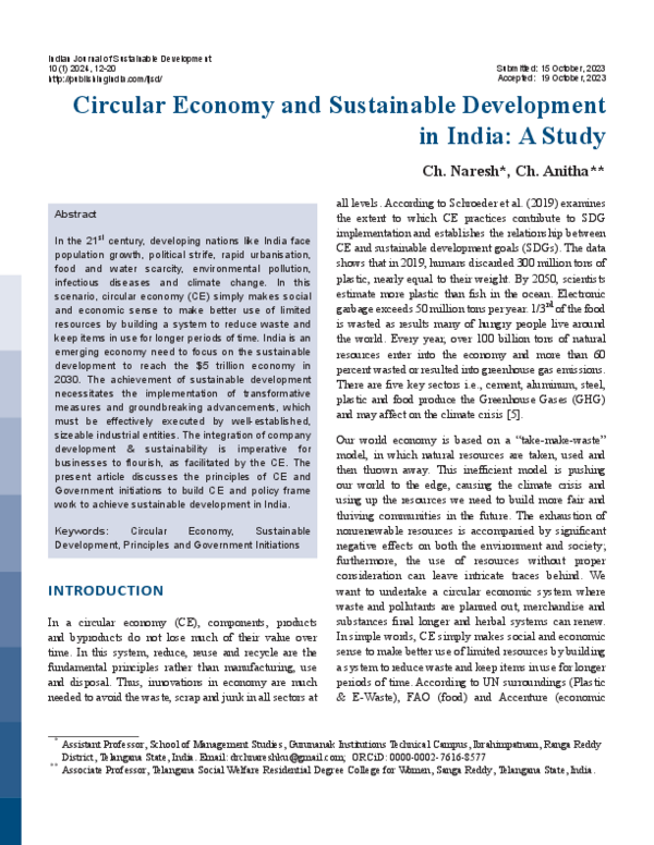 (PDF) Circular Economy and Sustainable Development in India: A Study