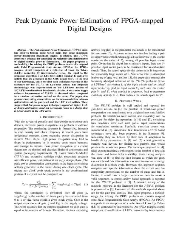 (PDF) Peak Dynamic Power Estimation of FPGA-mapped Digital Designs