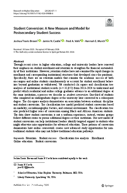 (PDF) Student Conversion: A New Measure and Model for Postsecondary ...