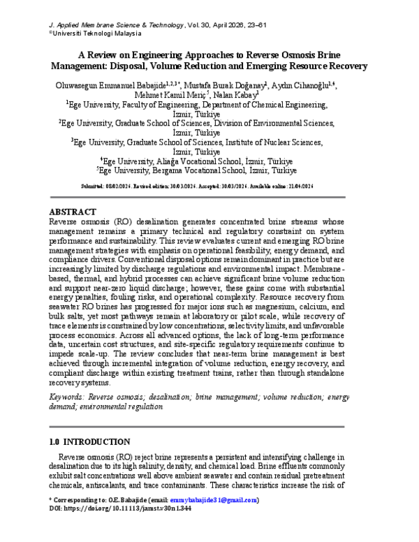 (PDF) A Review on Engineering Approaches to Reverse Osmosis Brine ...